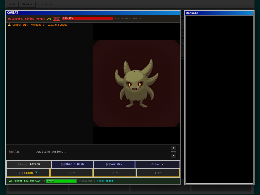 Turn-based combat against a boss monster with an action bar