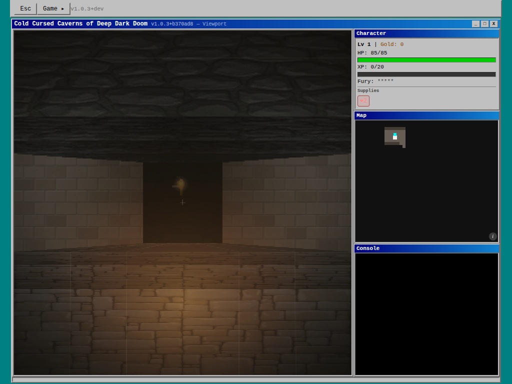 Pseudo-3D dungeon corridor view with character and minimap panels